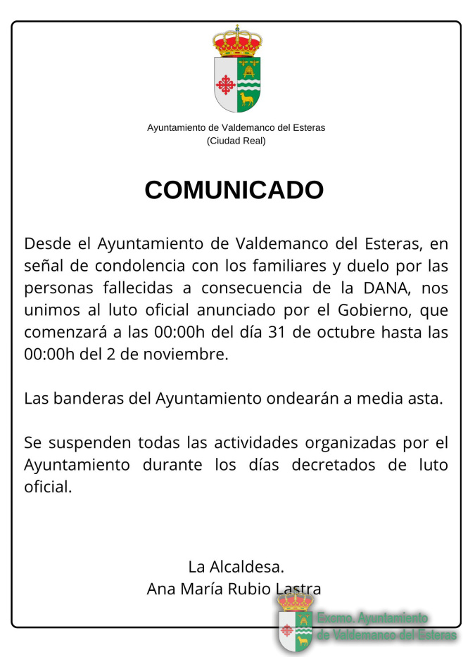 Comunicado. Cancelación de actividades para este puente de Todos Los Santos